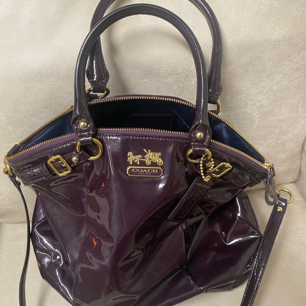 Coach Dark Purple Patent Leather Shoulder Bag